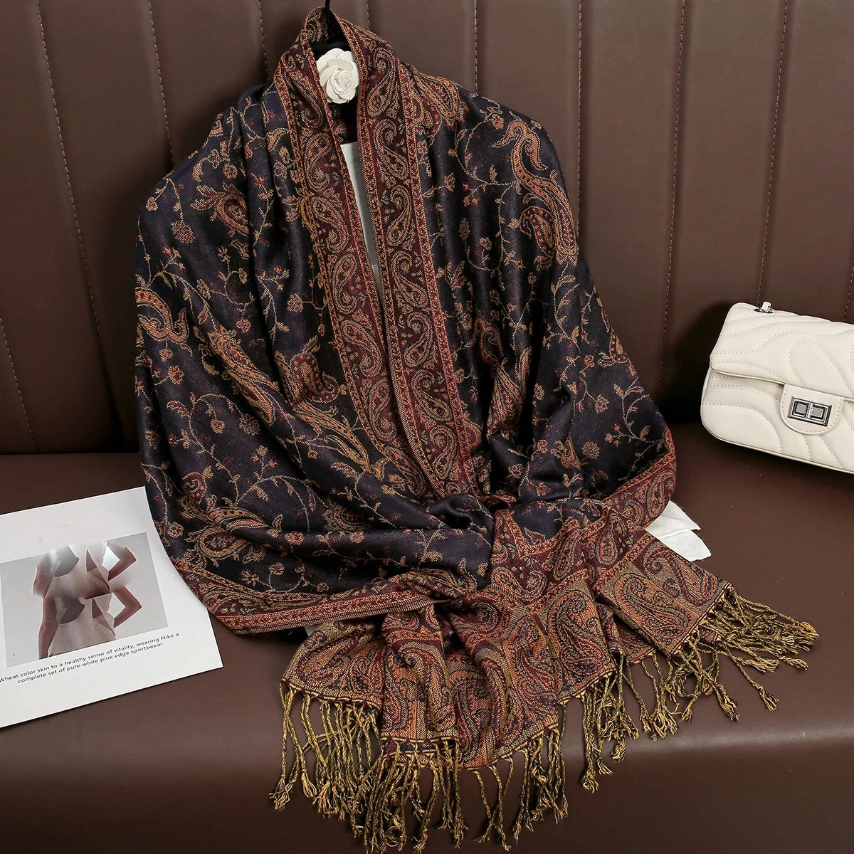 Women's Embroidered Pashmina Hijab Scarf – Soft Cashmere-Feel Shawl
