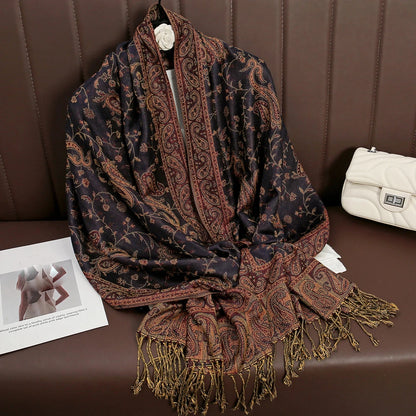 Women's Embroidered Pashmina Hijab Scarf – Soft Cashmere-Feel Shawl