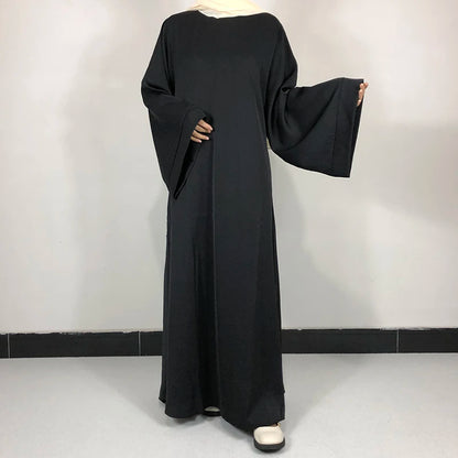 Plain Nida Abaya with Belt – Long-Sleeve Modest Dress