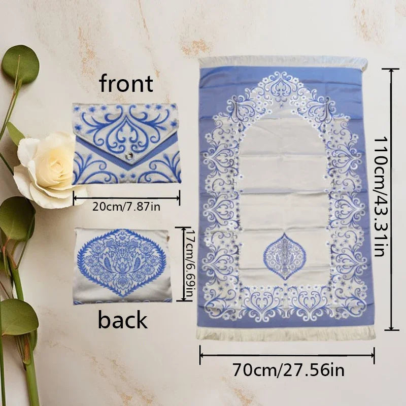 3-Piece Muslim Prayer Mat Set – Prayer Rug, Carry Bag & Tasbih Beads | Ramadan & Hajj Gift