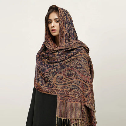 Women's Embroidered Pashmina Hijab Scarf – Soft Cashmere-Feel Shawl