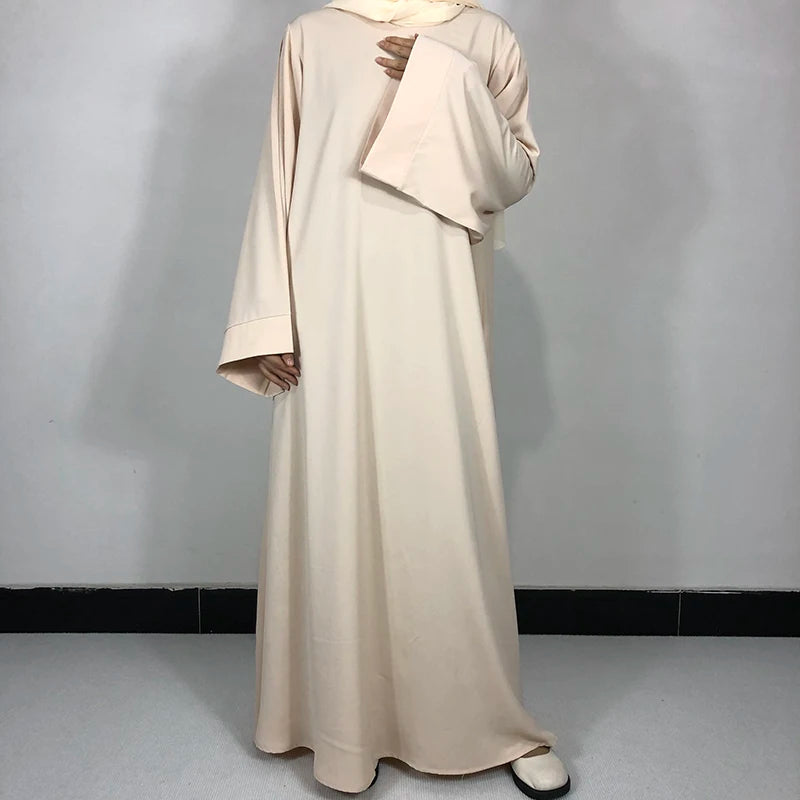 Plain Nida Abaya with Belt – Long-Sleeve Modest Dress