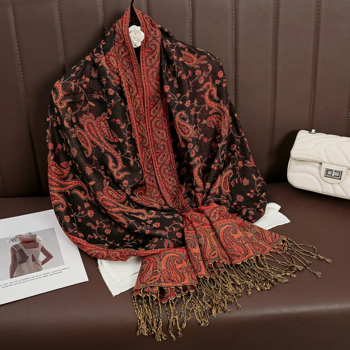 Women's Embroidered Pashmina Hijab Scarf – Soft Cashmere-Feel Shawl