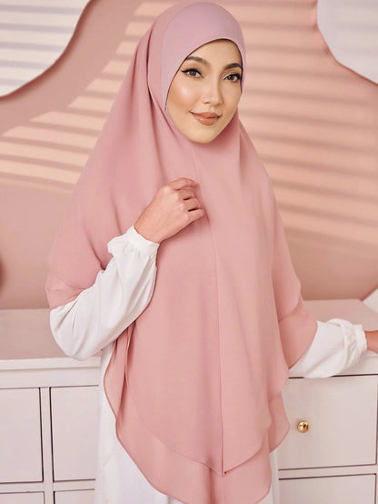 Double-Layer Instant Hijab – Solid-Color Headscarf
