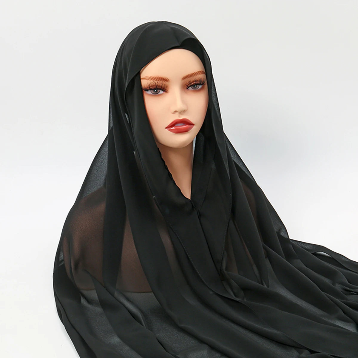 Magnetic Chiffon Hijab with Built-In Magnets & Undercap – Solid Color Easy Wear (18 Colors)
