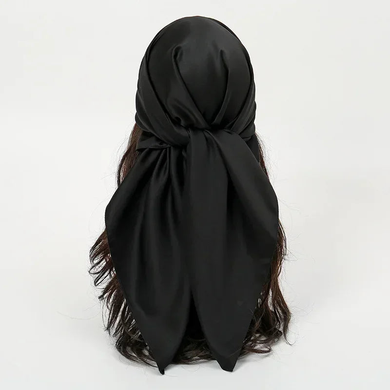 Satin Silk Square Hijab Scarf for Women | 90×90cm Shiny Solid Wrap | 32 Colors