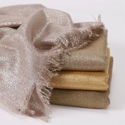 Shiny Fringe Hijab Shawl - 200x80cm Rayon Solid Color Women's Head Wrap