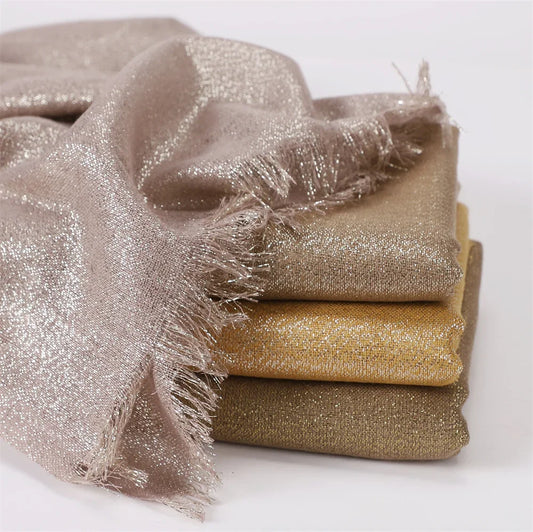 Shiny Fringe Hijab Shawl - 200x80cm Rayon Solid Color Women's Head Wrap