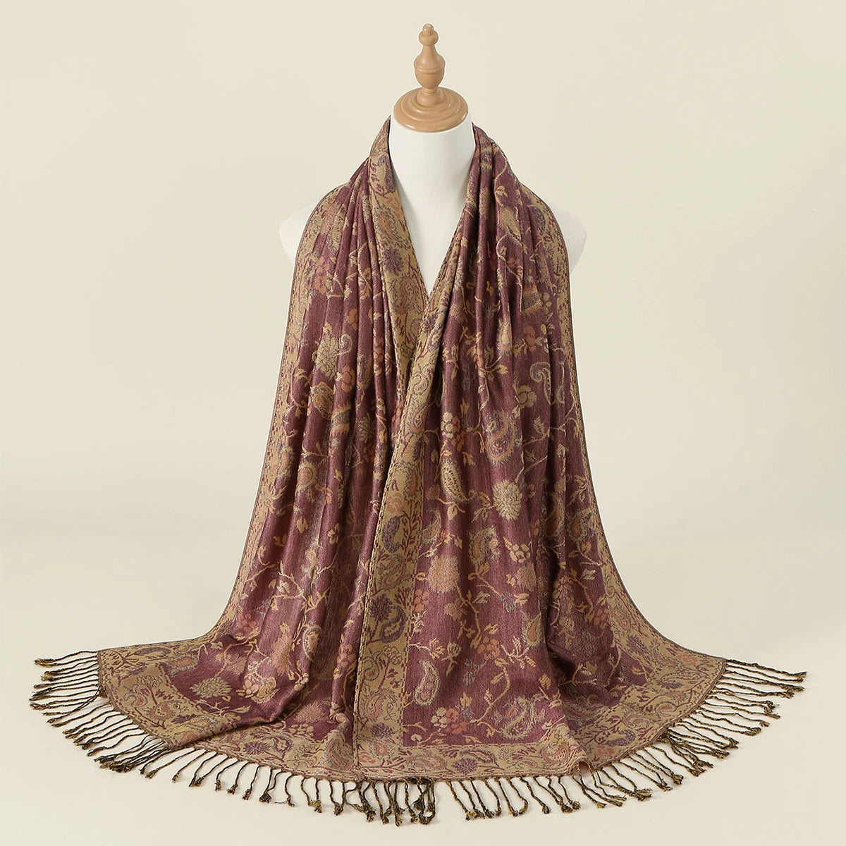 Women's Jacquard Tassel Hijab Scarf – Floral Pashmina Shawl