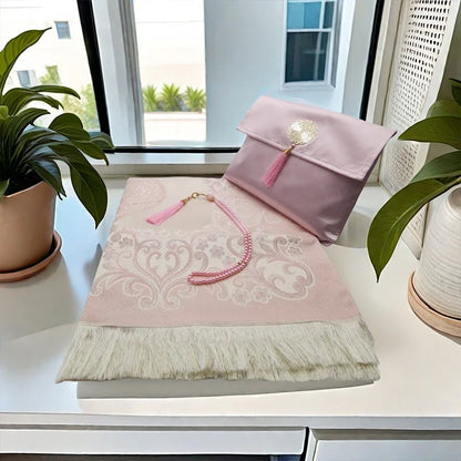 3-Piece Muslim Prayer Mat Set – Prayer Rug, Carry Bag & Tasbih Beads | Ramadan & Hajj Gift