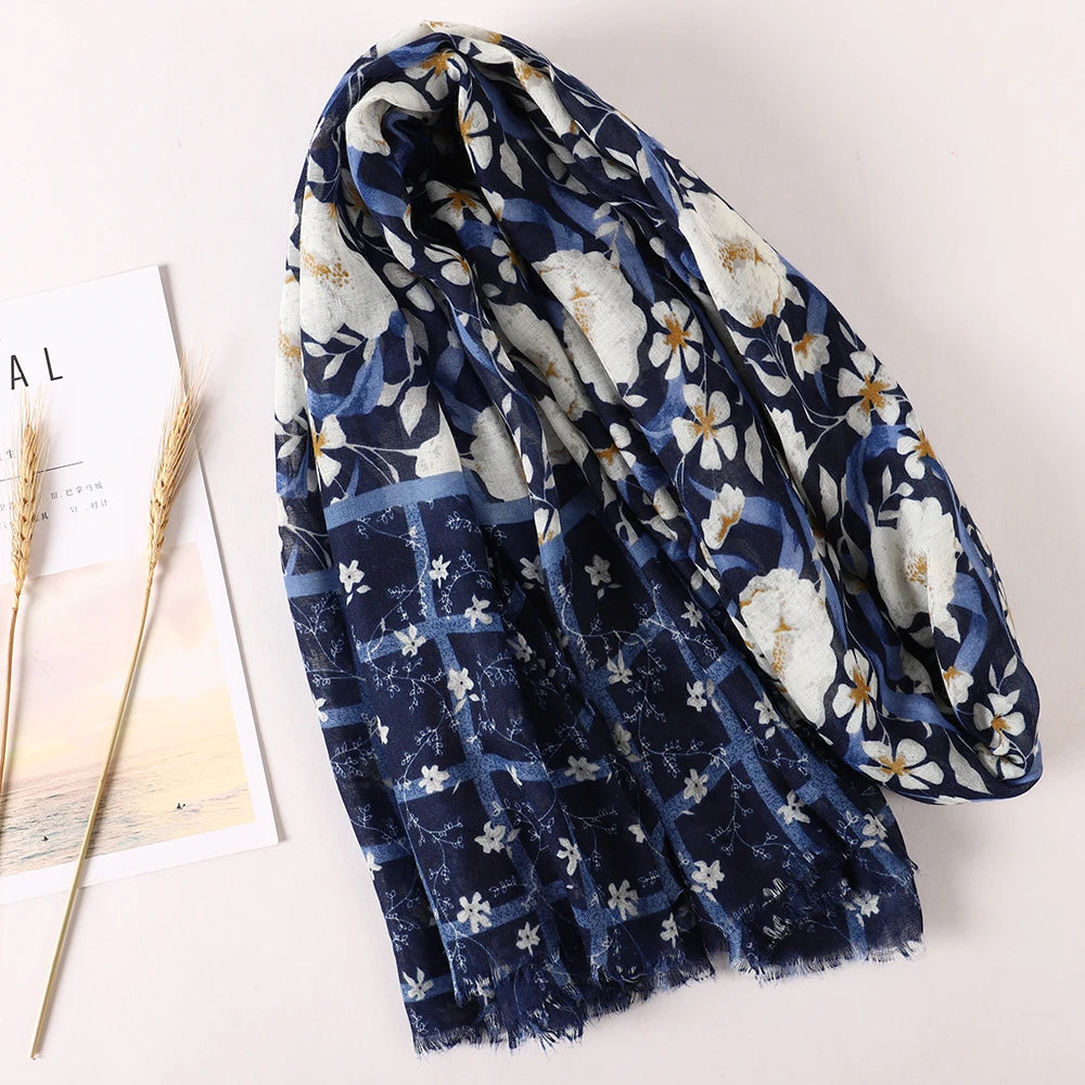 Large Printed Tassel Scarf & Shawl – Cotton Blend Hijab, Beach Wrap & Stole for Women (43 Colors)