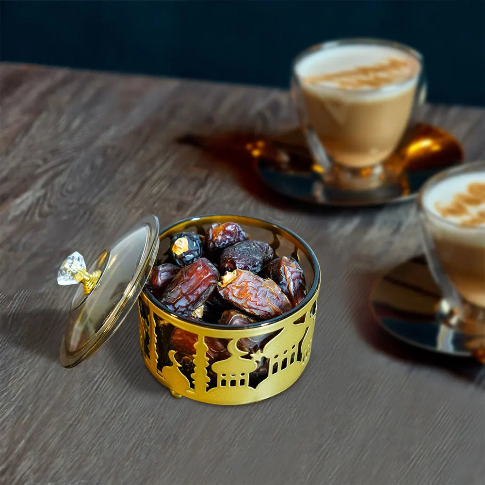 Ramadan & Eid Metal Candy Serving Tray with Decorative Lid