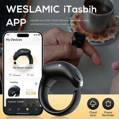 Smart Electronic Tasbeeh Ring – Wireless Charging, IP67 Waterproof | Zikr Counter