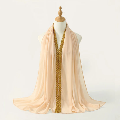 Chiffon Hijab Scarf with Lace & Sequin Detail