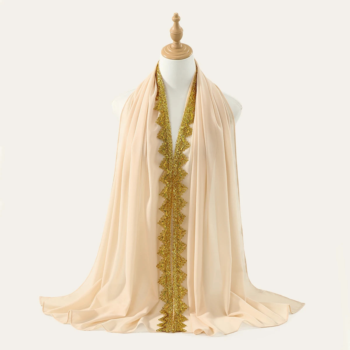 Chiffon Hijab Scarf with Lace & Sequin Detail