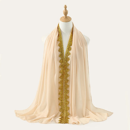Chiffon Hijab Scarf with Lace & Sequin Detail