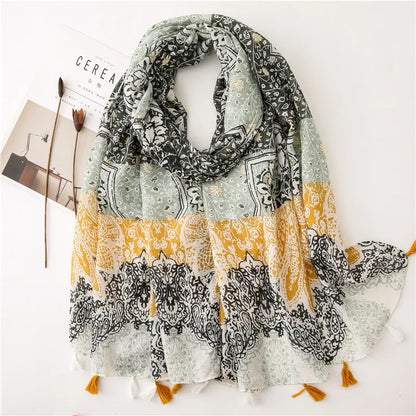 Printed Cotton Tassel Scarf – Large 180x90cm Hijab, Shawl & Beach Wrap (43 Colors)