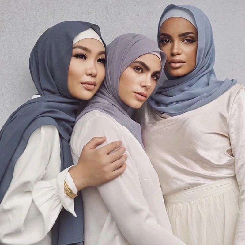 Solid Chiffon Hijab Scarf & Shawl for Women | Ready-to-Wear Muslim Headscarf | 65 Colors