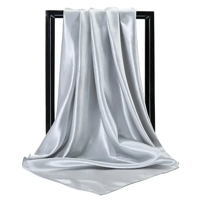Satin Silk Square Hijab Scarf for Women | 90×90cm Shiny Solid Wrap | 32 Colors