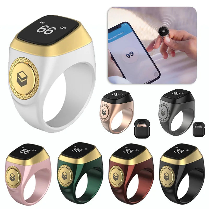 iQibla Smart Tasbeeh Ring M02 PRO – Bluetooth 5.1, OLED Display, 5 Prayer Reminders