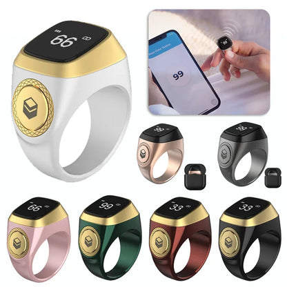 iQibla Smart Tasbeeh Ring M02 PRO – Bluetooth 5.1, OLED Display, 5 Prayer Reminders