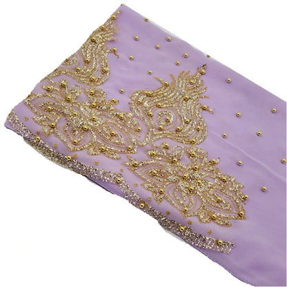 Women's Shimmer Chiffon Hijab Scarf – Gold Glitter & Bead Party Shawl