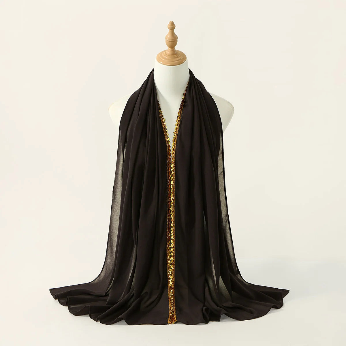 Chiffon Hijab Scarf with Lace & Sequin Detail