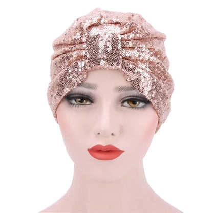 Glitter Sequin Turban Cap - Fashion Hijab Headwrap