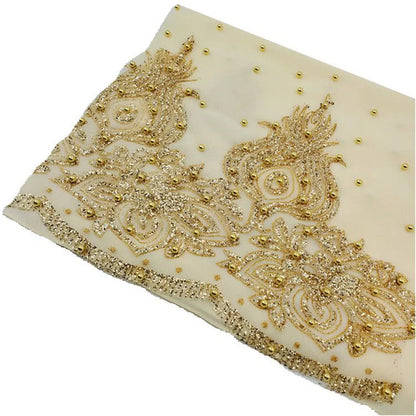 Women's Shimmer Chiffon Hijab Scarf – Gold Glitter & Bead Party Shawl