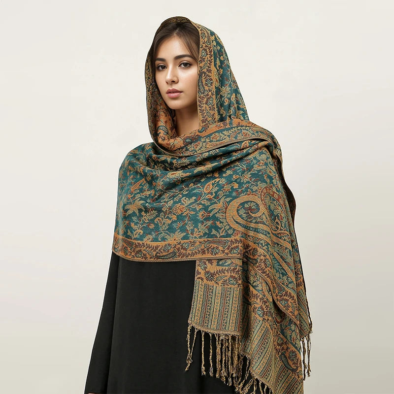 Women's Embroidered Pashmina Hijab Scarf – Soft Cashmere-Feel Shawl