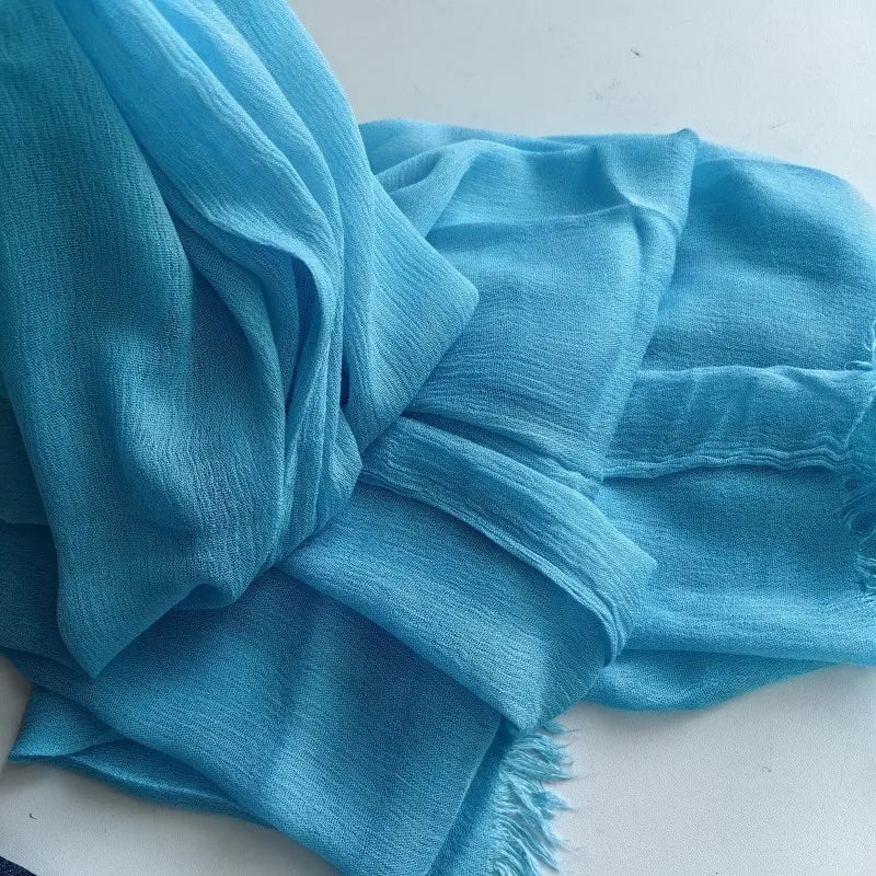 Soft Cotton-Viscose Tassel Hijab – 200x90cm Plain Headscarf (60 Colors)