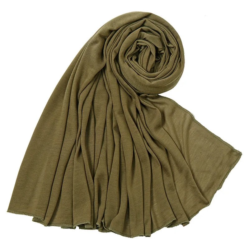Women's Plain Cotton Jersey Hijab Scarf – Long Soft Shawl, 39 Colors