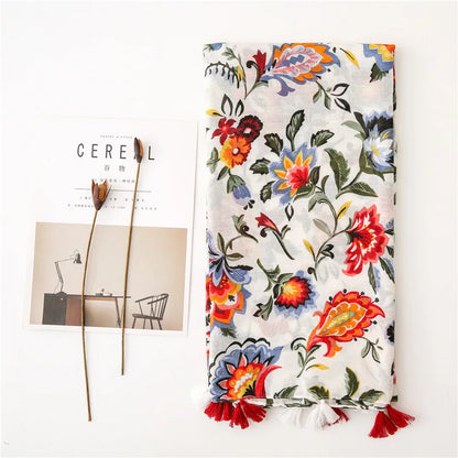 Printed Cotton Tassel Scarf – Large 180x90cm Hijab, Shawl & Beach Wrap (43 Colors)