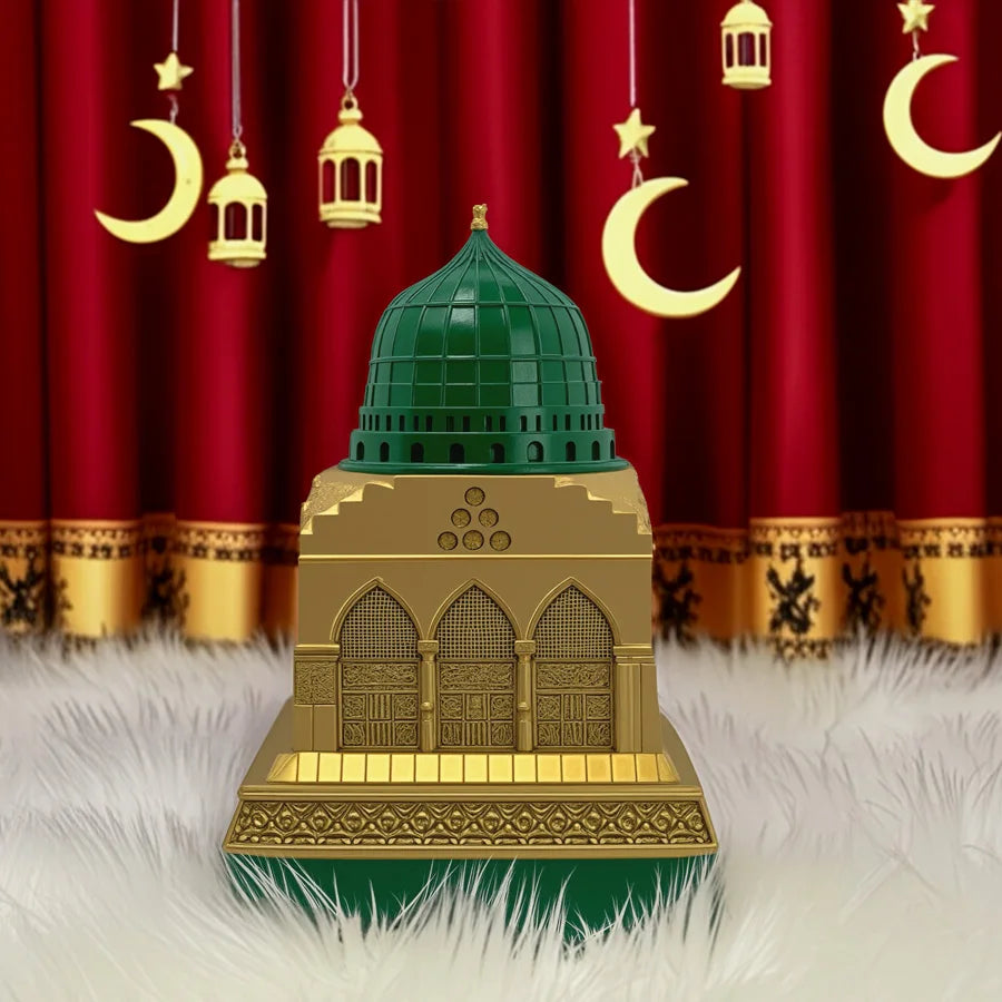 Green & Gold Mosque Replica – Islamic Architectural Decor Ornament