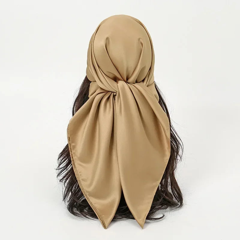 Satin Silk Square Hijab Scarf for Women | 90×90cm Shiny Solid Wrap | 32 Colors