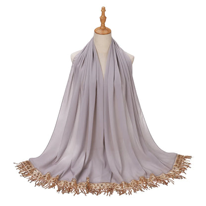 Women's Sequin Tassel Chiffon Hijab – Luxury Long Scarf & Shawl