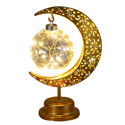 Ramadan Crescent Moon Table Lamp - Gold Hollow Night Light