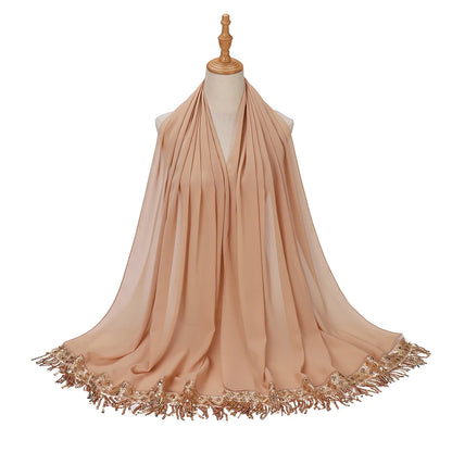 Women's Sequin Tassel Chiffon Hijab – Luxury Long Scarf & Shawl
