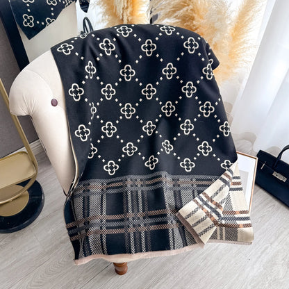 Plaid Blanket Scarf & Shawl – Thick Winter Wrap & Hijab for Women | Black & Pink