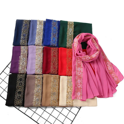 Women's Beaded Lace Chiffon Hijab Scarf – Elegant Islamic Headscarf