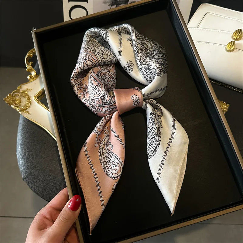 Paisley Print Square Silk-Feel Scarf – Lightweight Neck & Head Wrap for Women (32 Colors)