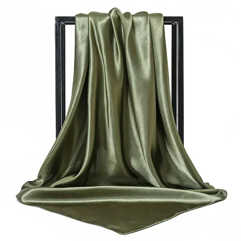 Satin Silk Square Hijab Scarf for Women | 90×90cm Shiny Solid Wrap | 32 Colors