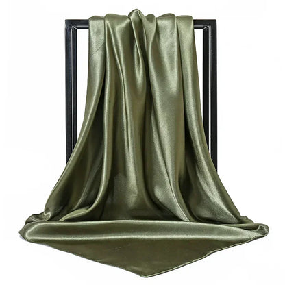 Satin Silk Square Hijab Scarf for Women | 90×90cm Shiny Solid Wrap | 32 Colors