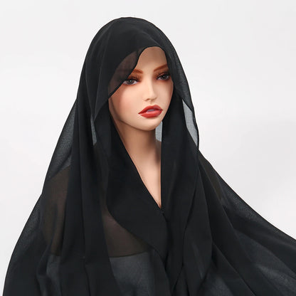 Magnetic Chiffon Hijab with Built-In Magnets & Undercap – Solid Color Easy Wear (18 Colors)