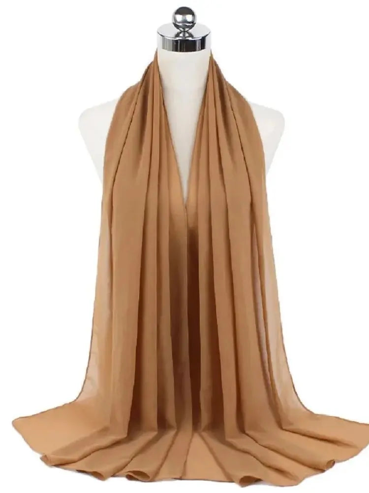 Solid Chiffon Hijab Scarf & Shawl for Women | Ready-to-Wear Muslim Headscarf | 65 Colors