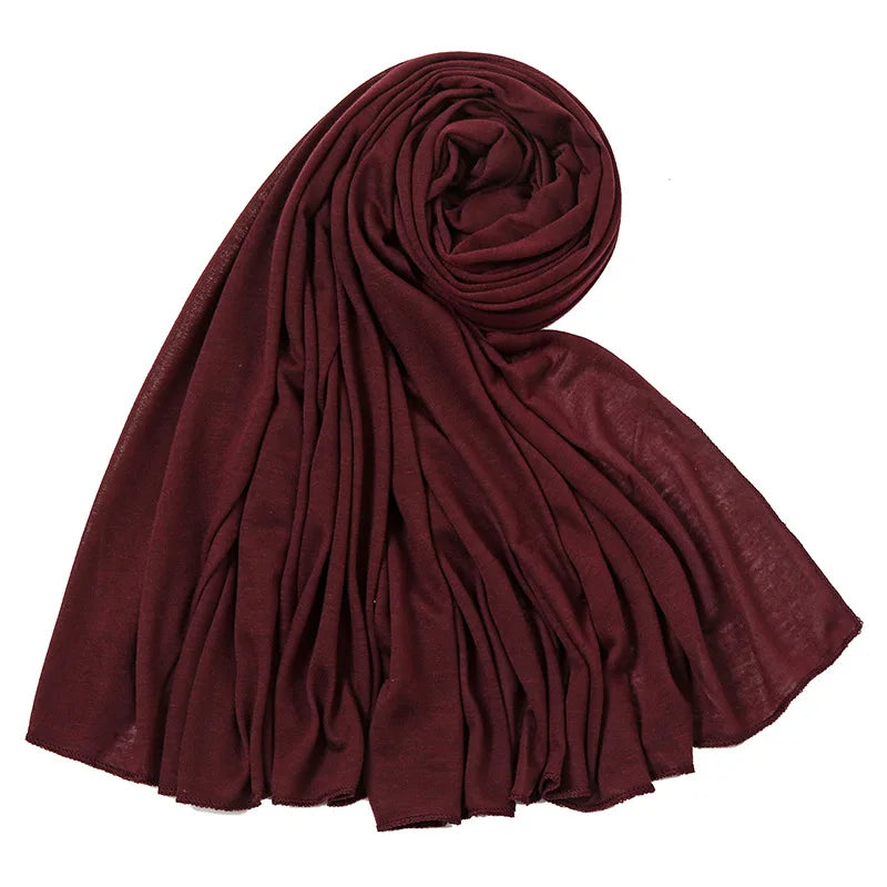 Women's Plain Cotton Jersey Hijab Scarf – Long Soft Shawl, 39 Colors