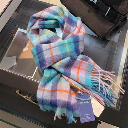 100% Wool Plaid Winter Scarf & Shawl – Long Warm Wrap & Hijab for Women (47 Colors)