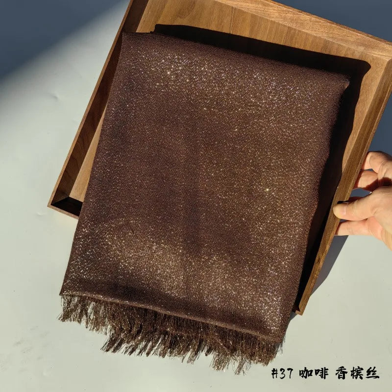 Shiny Fringe Hijab Shawl - 200x80cm Rayon Solid Color Women's Head Wrap
