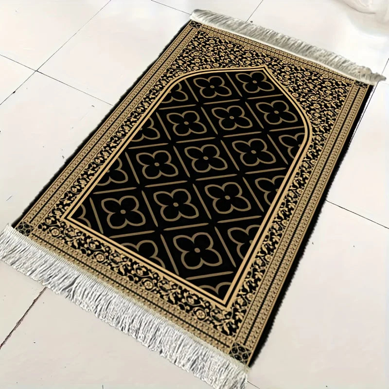 Luxury Black & Gold Floral Prayer Mat – Portable Non-Slip Islamic Rug | Indoor, Outdoor & Pilgrimage | 2 Sizes