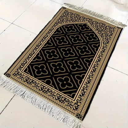 Luxury Black & Gold Floral Prayer Mat – Portable Non-Slip Islamic Rug | Indoor, Outdoor & Pilgrimage | 2 Sizes